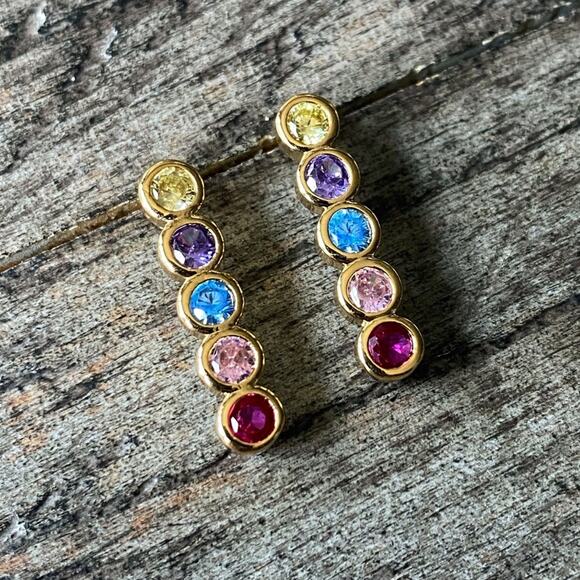 NEW Rainbow Gem Line Earrings - Picture 3 of 9